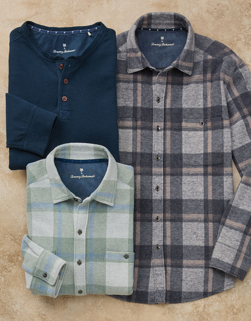 Tommy Bahama Long Sleeve Mesa Sands Henley and Long Sleeve Fireside Los Alamos Sport Shirt