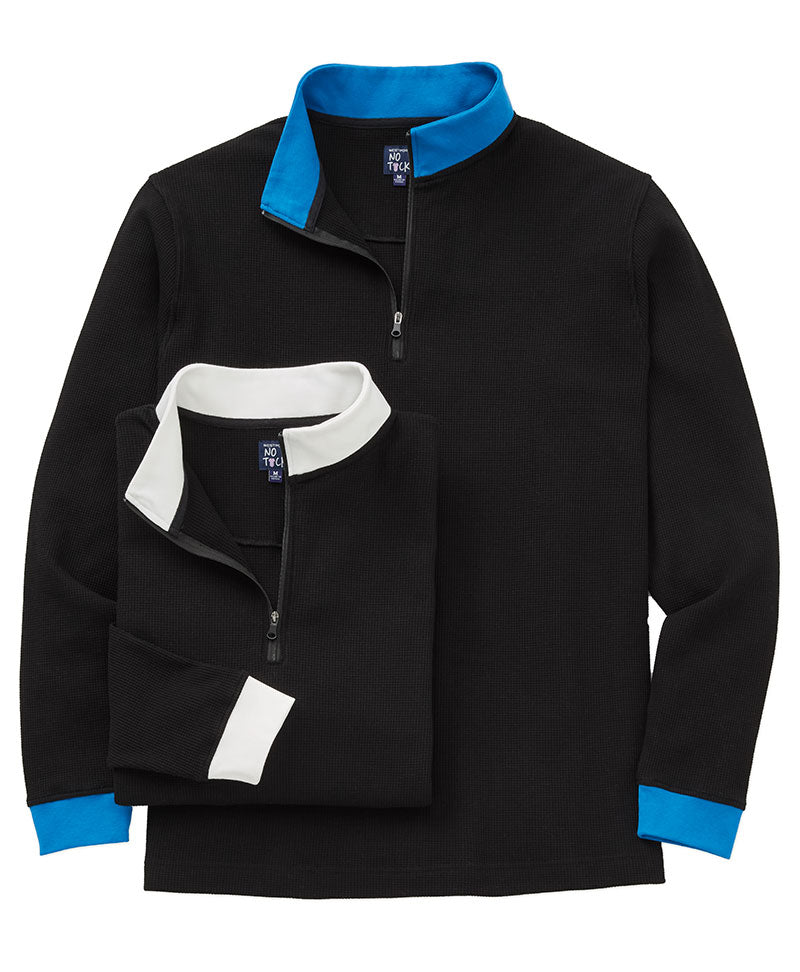 Westport No-Tuck Contrast Trim Waffle Quarter-Zip Pullover