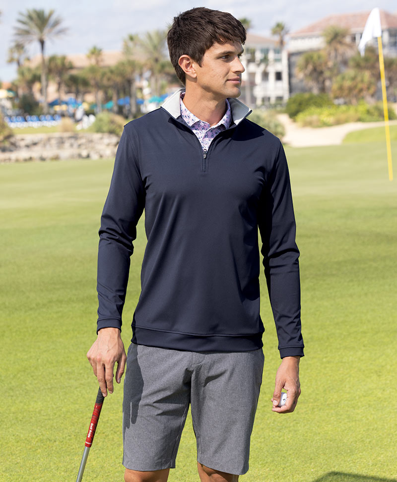 Male model wearing Westport Lifestyle Links Quarter-Zip Pullover