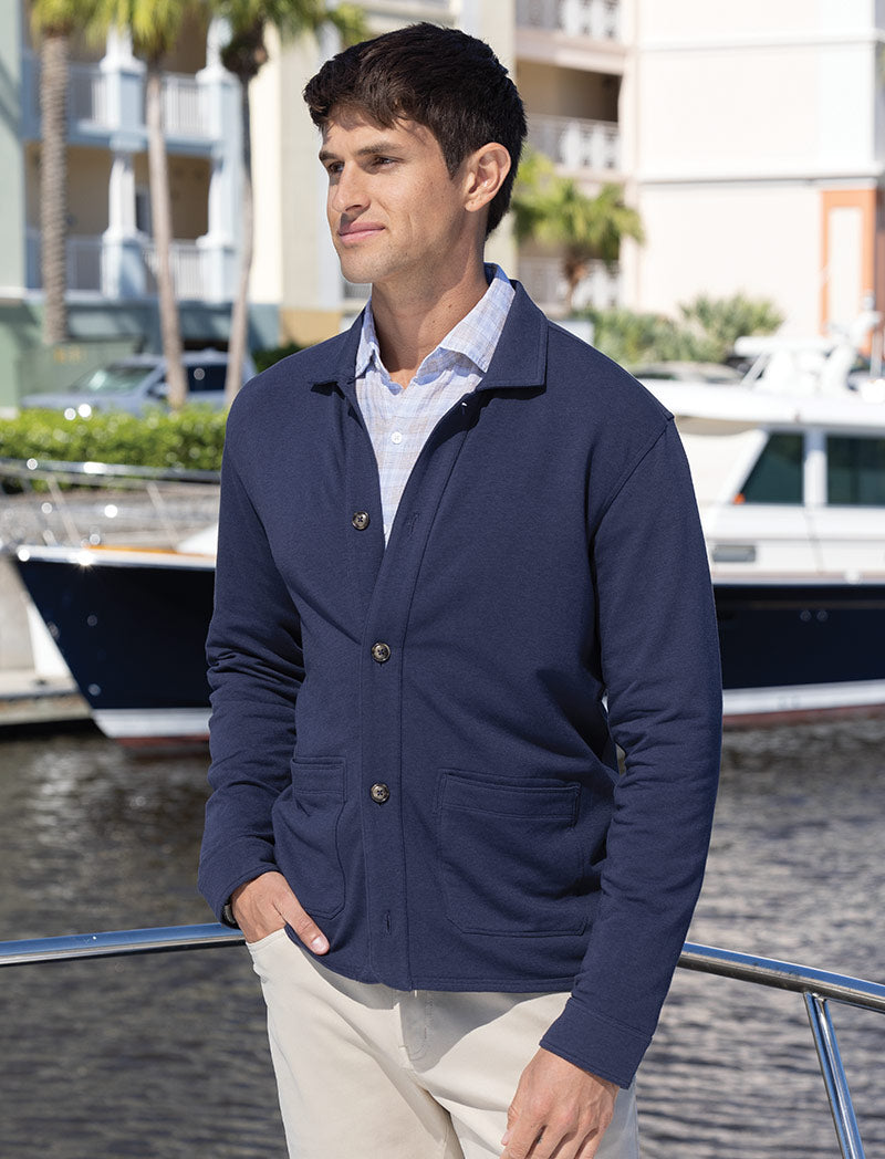 Male model wearing Peter Millar Oasis Chore Coat