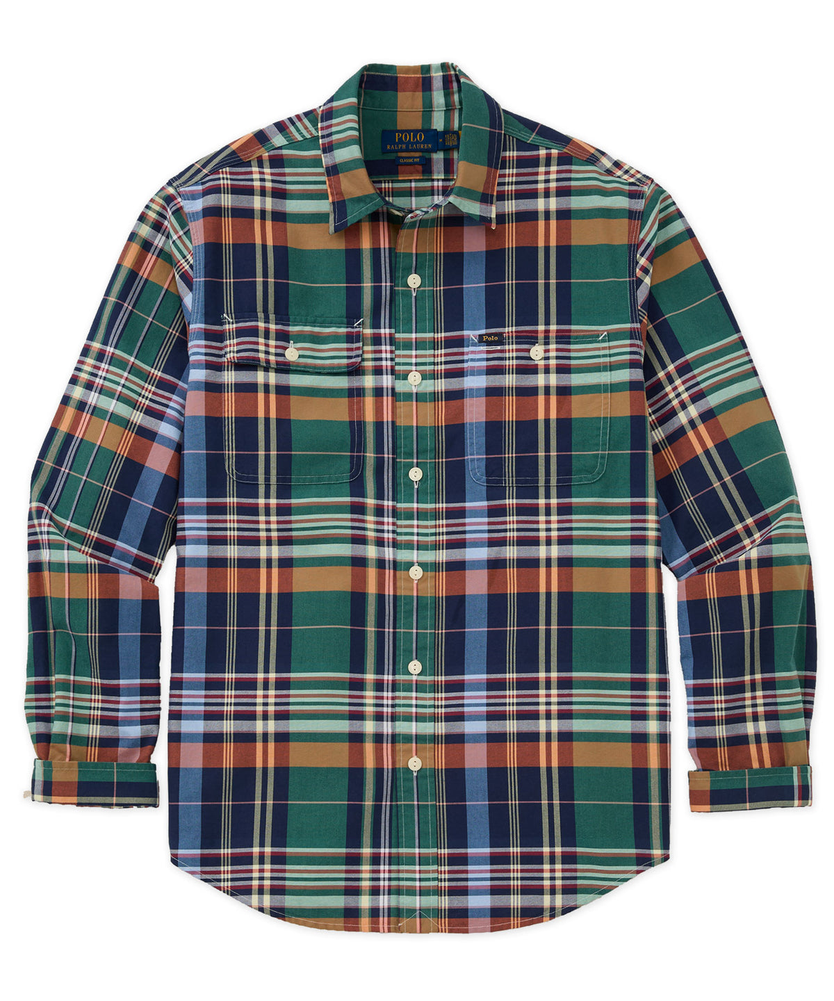 Polo Ralph Lauren Long-Sleeve Oxford Shirt - Green/Orange Multi, Men's Big & Tall