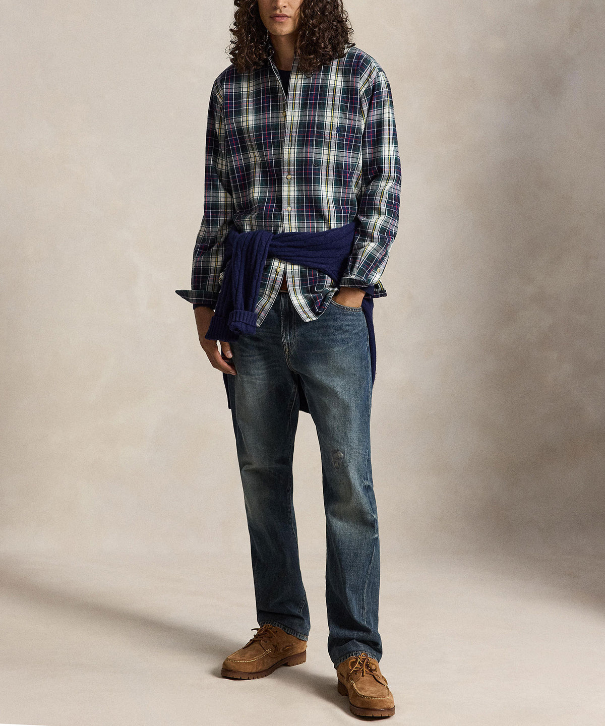Polo Ralph Lauren Long-Sleeve Oxford Shirt - Navy/Green Multi, Men's Big & Tall