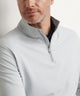 Peter Millar Perth pullover in British Grey, close-up of quarter-zip and collar detail