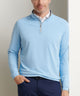 Peter Millar Perth quarter-zip in cottage blue, front view on model