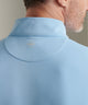 Peter Millar Perth pullover in cottage blue, close-up back neck detail showing Peter Millar logo