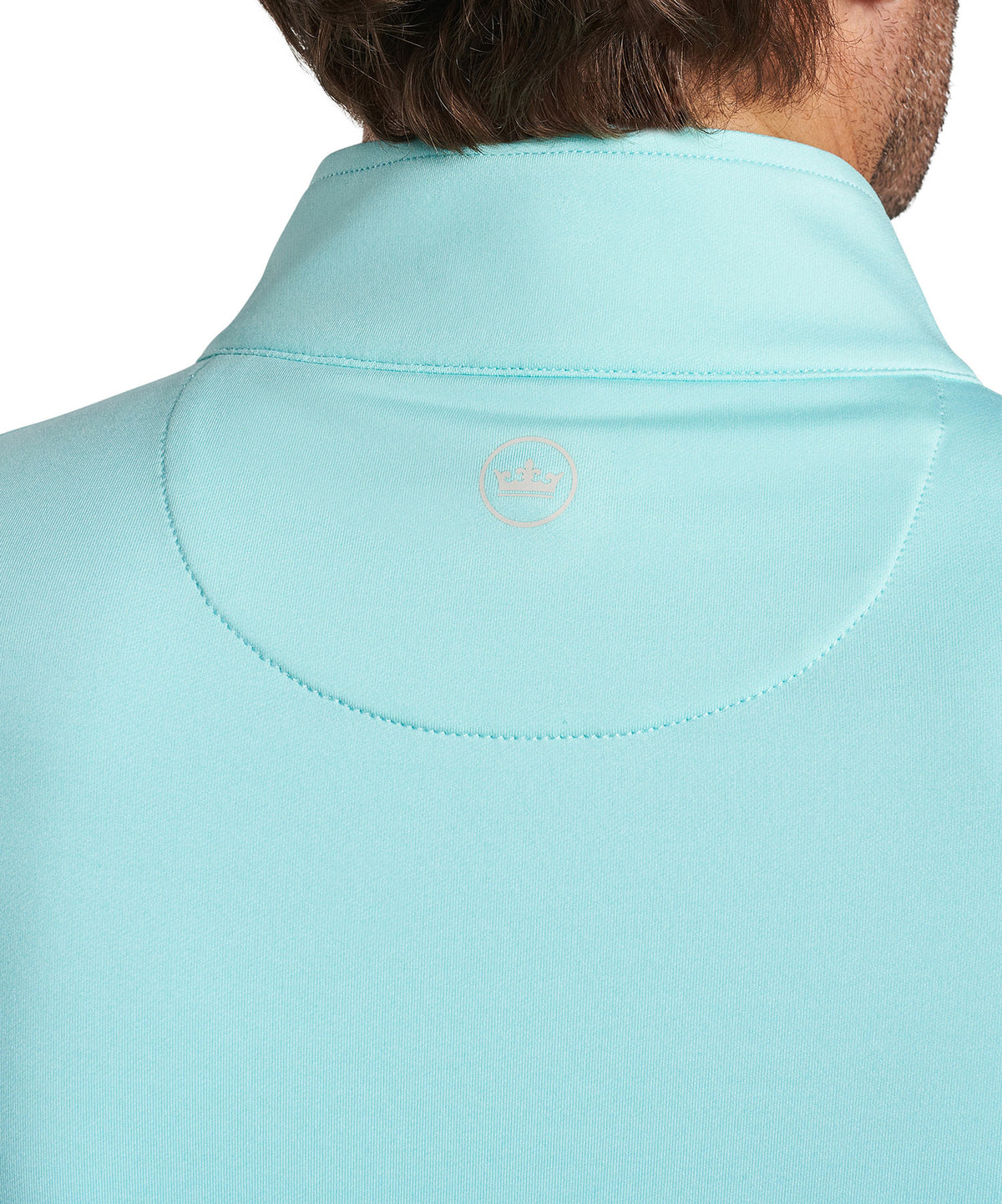 Men's quarter-zip stretch pullover back neck area in light teal with small logo., Peter Millar Men's Big & Tall