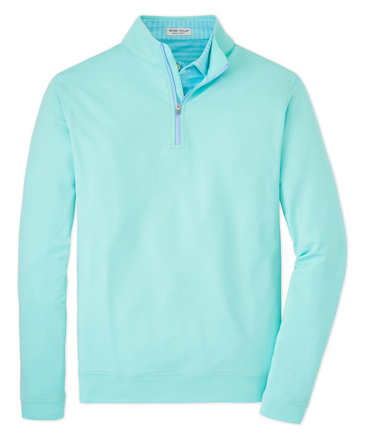 Light teal quarter-zip terry pullover with slim zip placket and mock collar - Cabana Blue, Peter Millar Men's Big & Tall