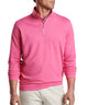 Men's quarter-zip stretch pullover, front view, bright pink with long sleeves.