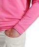 Pink loop terry quarter-zip pullover with ribbed cuff detail