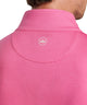 Men's quarter-zip stretch pullover back view in bright pink with small crest logo.