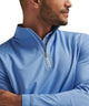 Peter Millar Perth pullover in light blue sea, close-up of quarter-zip and collar detail