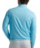 Light blue quarter-zip pullover from back with high collar