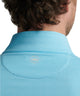 Blue stretch quarter-zip pullover with short stand collar and zip placket detail.