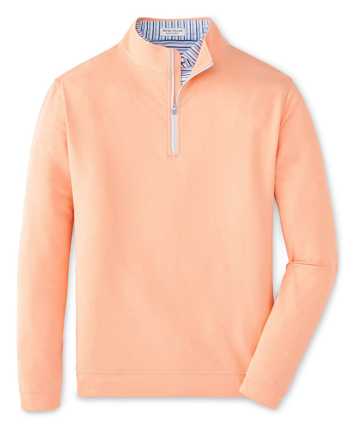 Peach stretch quarter-zip pullover with half-zip and ribbed collar cuffs. - Papaya, Peter Millar Men's Big & Tall