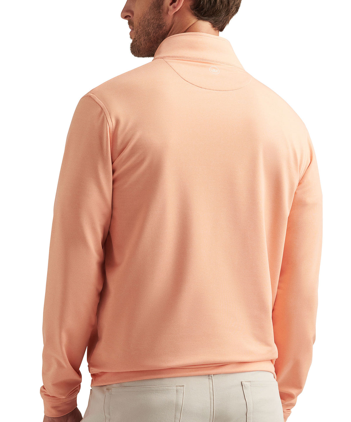 Peach stretch quarter-zip pullover, back view with stand collar and long sleeves., Peter Millar Men's Big & Tall