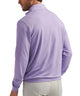 Purple stretch quarter-zip pullover, back view with stand collar and long sleeves.