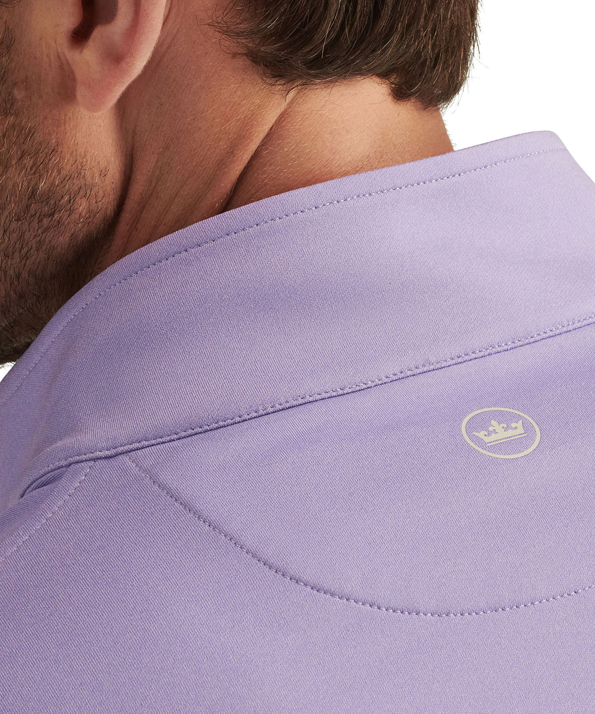 Lilac quarter-zip terry pullover, curved yoke seam and small chest logo patch, Peter Millar Men's Big & Tall