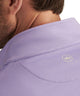 Lilac quarter-zip terry pullover, curved yoke seam and small chest logo patch