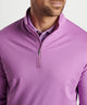 Lilac quarter-zip pullover with front zip and striped inner collar