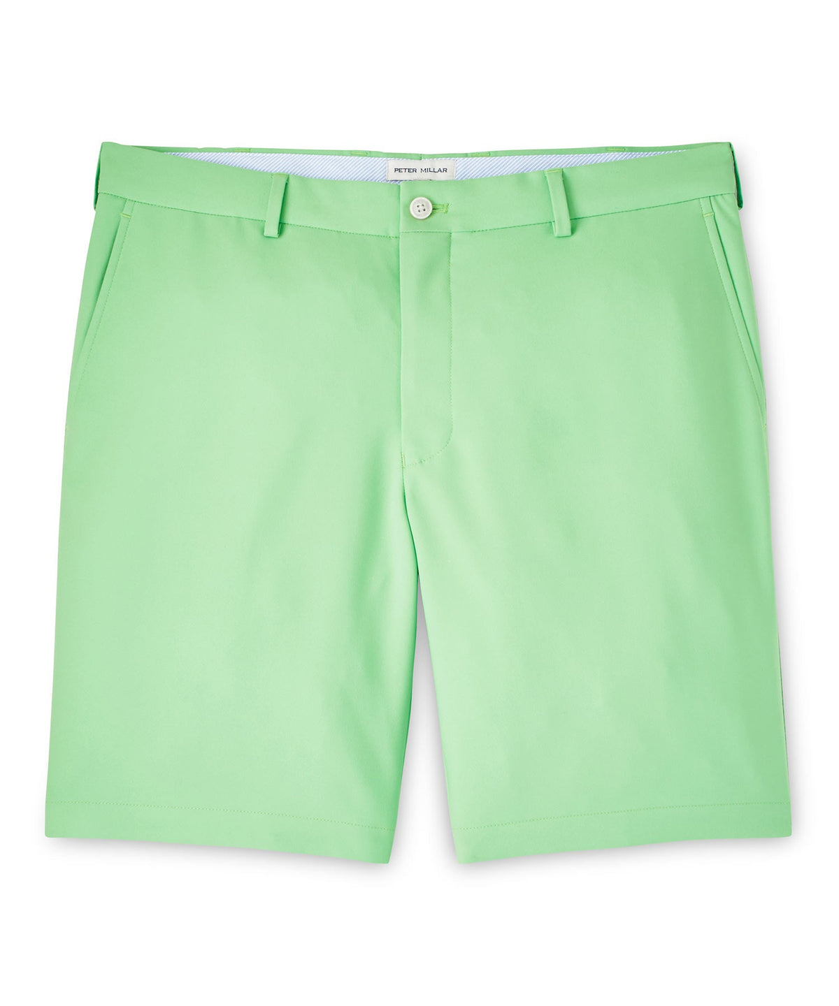 Green performance shorts with belt loops, button-zip front, and side pockets - Pear Tart, Peter Millar Men's Big & Tall