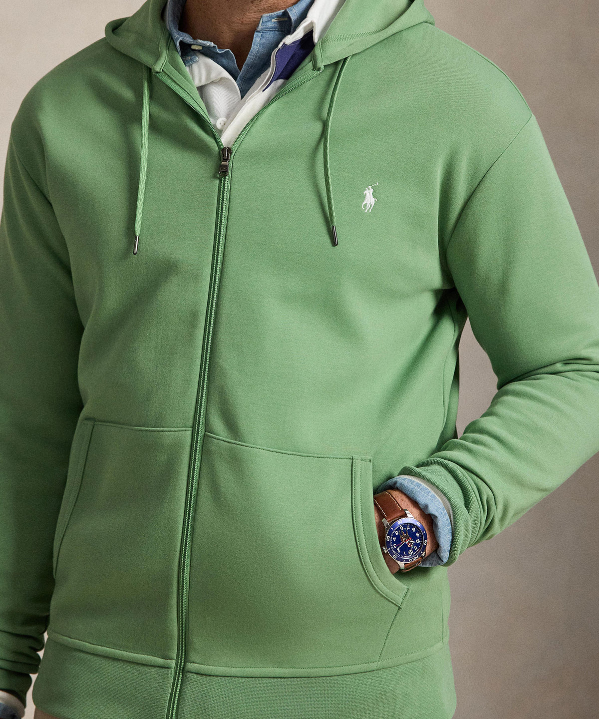 Polo Ralph Lauren Double-Knit Full-Zip Hoodie - Outback Green, Men's Big & Tall
