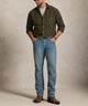 Olive long-sleeve Oxford button-down sport shirt, front view with chest logo - Company Olive