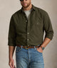 Olive long-sleeve Oxford button-down sport shirt with small Polo logo - Company Olive