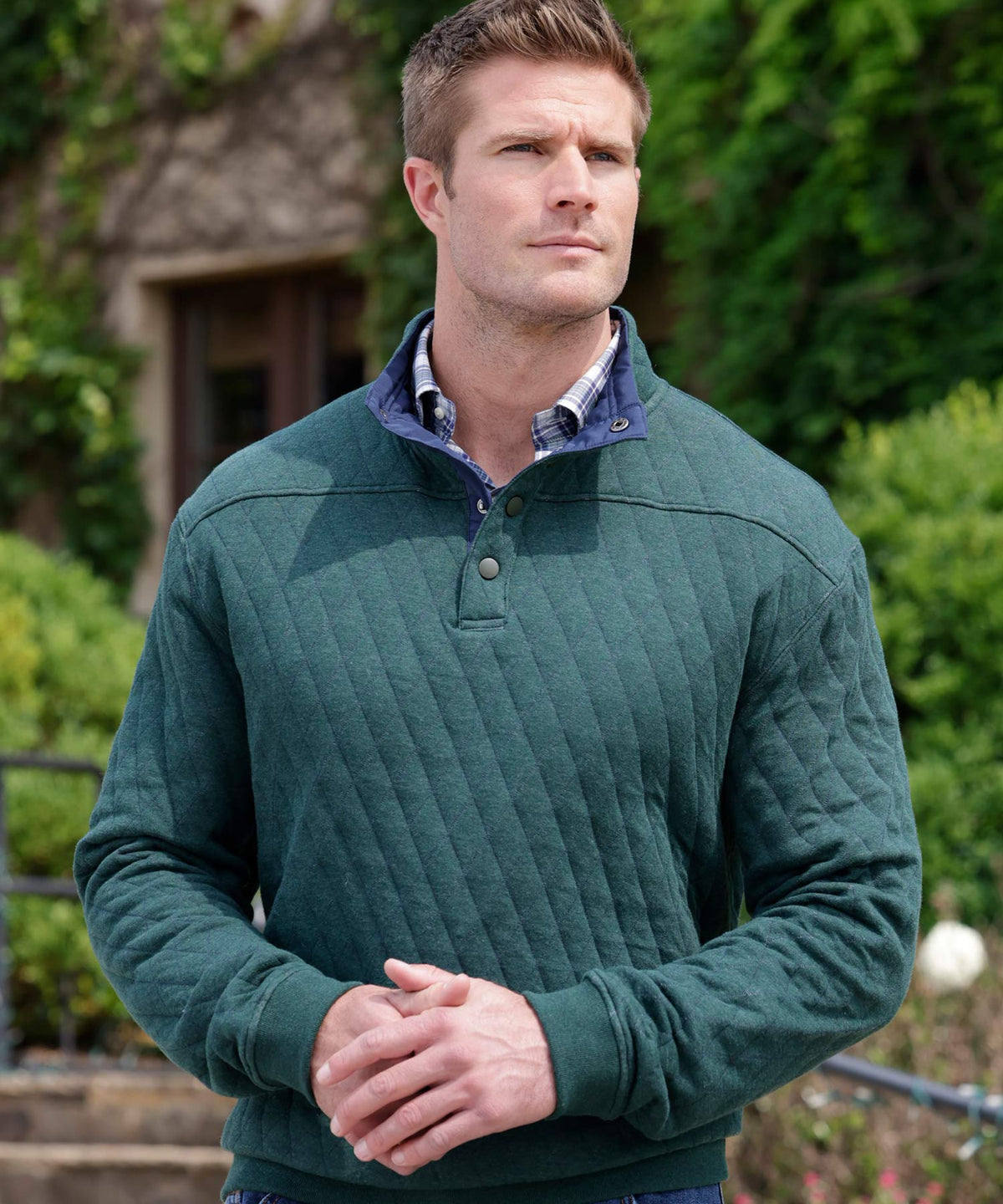 Westport Lifestyle Quilted Button Mock Pullover Sweater, Men's Big & Tall
