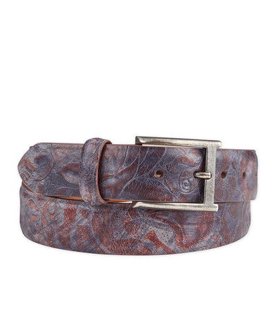 Westport Black Two-Tone Tooled Calfskin Belt, Men's Big & Tall