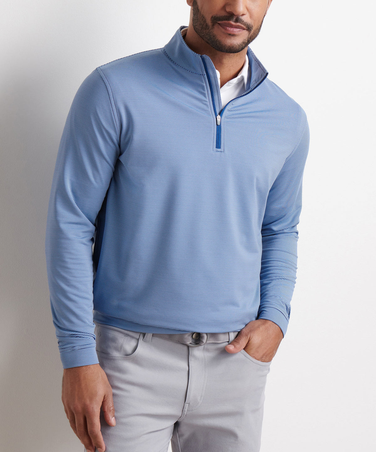 Peter Millar Sugar Stripe Perth Quarter-Zip Pullover, Men's Big & Tall
