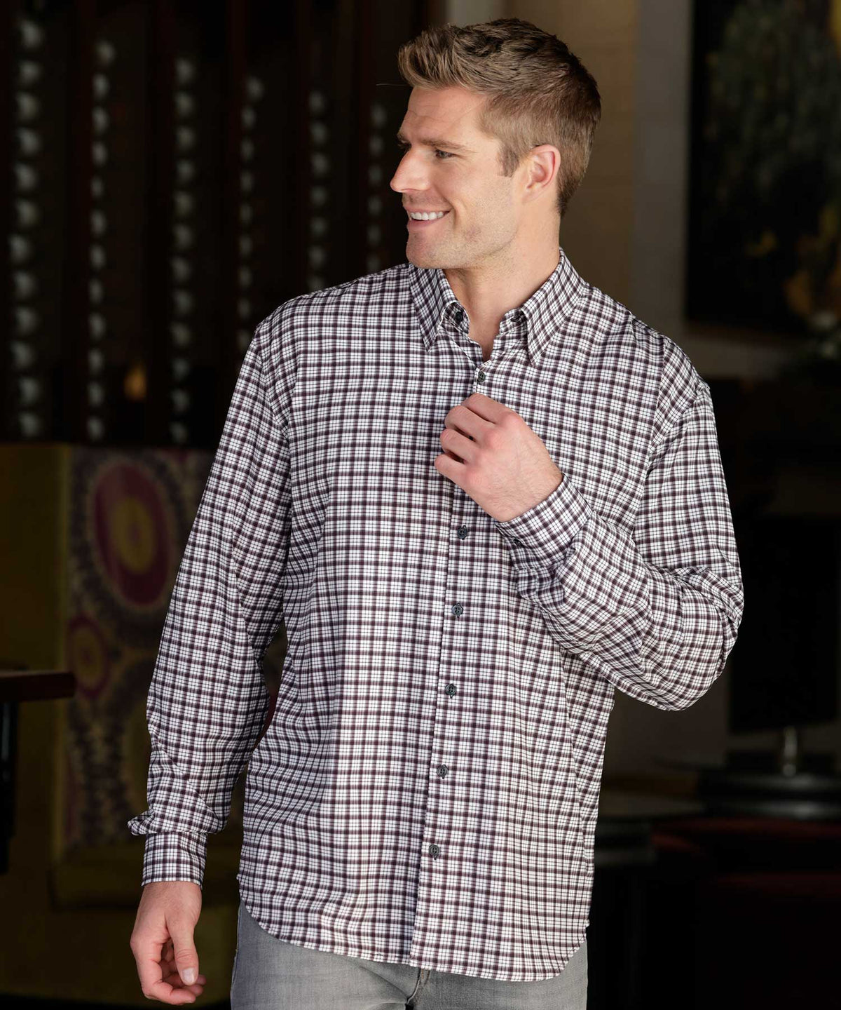 Westport No-Tuck Long Sleeve Plaid Performance Stretch Sport Shirt, Men's Big & Tall