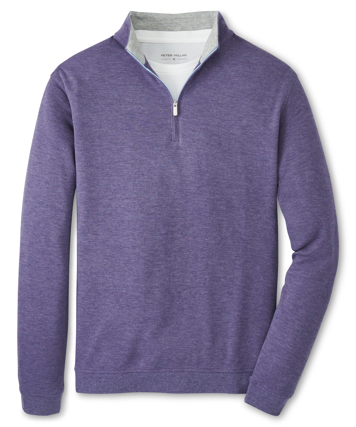 Men's quarter-zip pullover sweater, heather purple with stand collar and half zip - Deep Violet, Peter Millar Men's Big & Tall