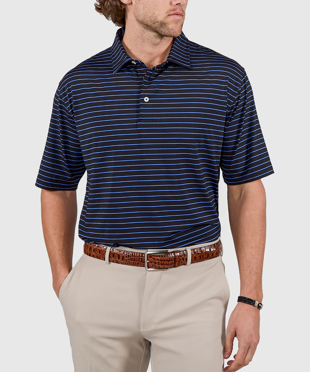 Westport Lifestyle Short Sleeve Stripe Polo Knit Shirt, Men's Big & Tall