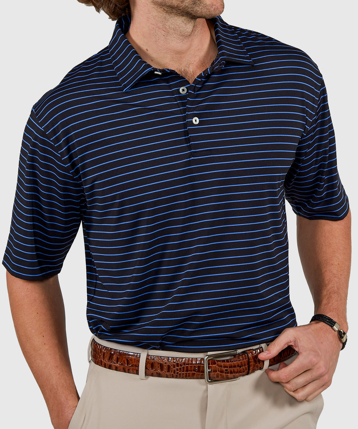 Westport Lifestyle Short Sleeve Stripe Polo Knit Shirt, Men's Big & Tall