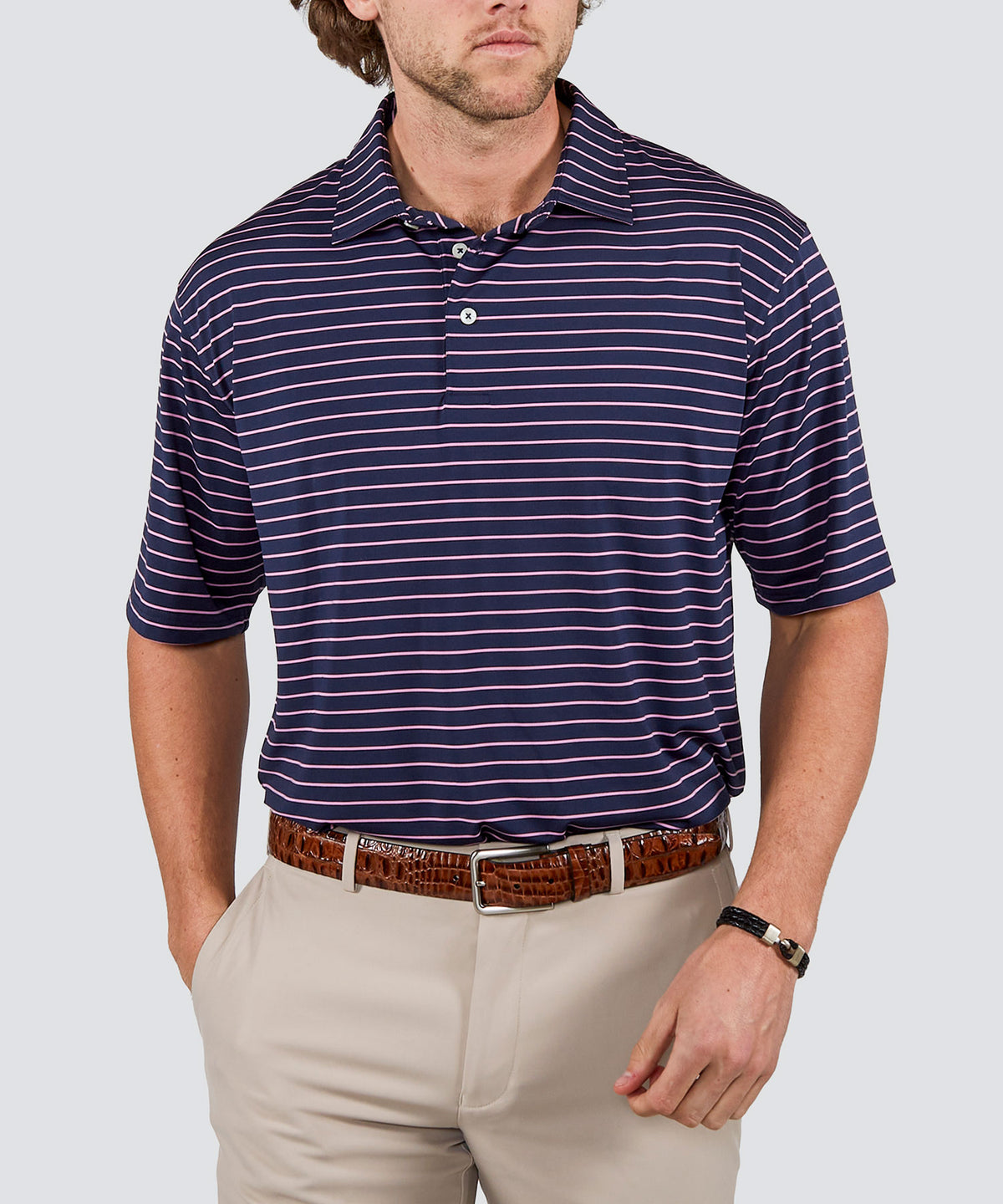 Westport Lifestyle Short Sleeve Stripe Polo Knit Shirt, Men's Big & Tall