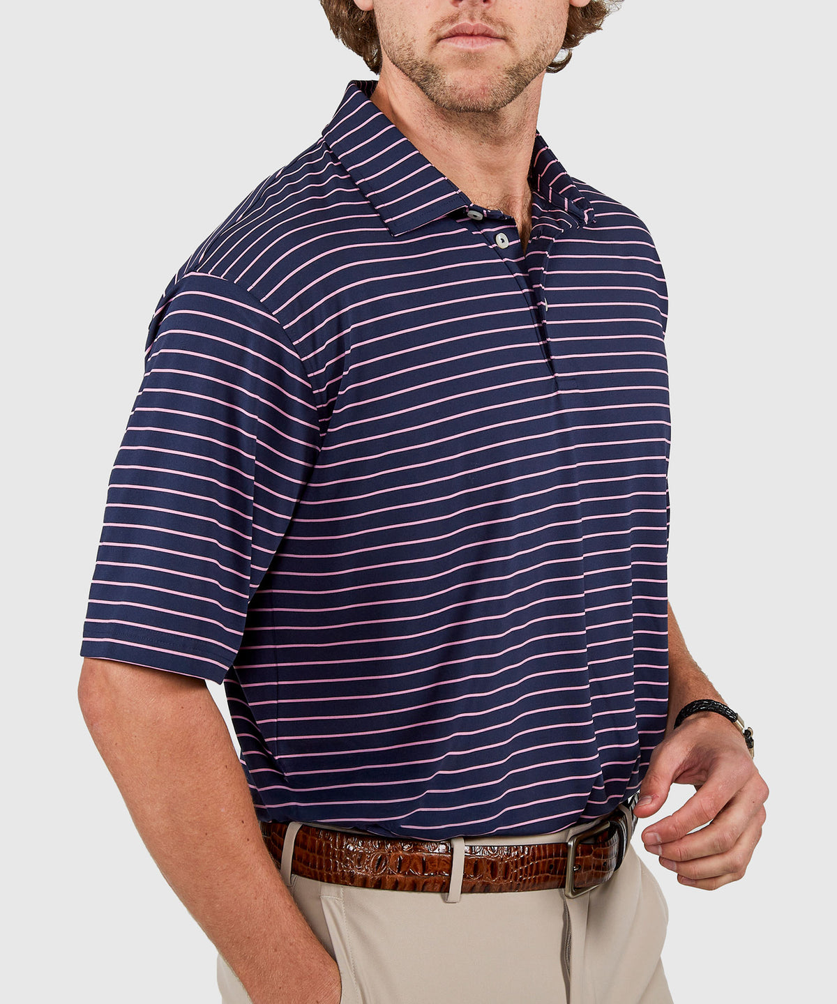Westport Lifestyle Short Sleeve Stripe Polo Knit Shirt, Men's Big & Tall