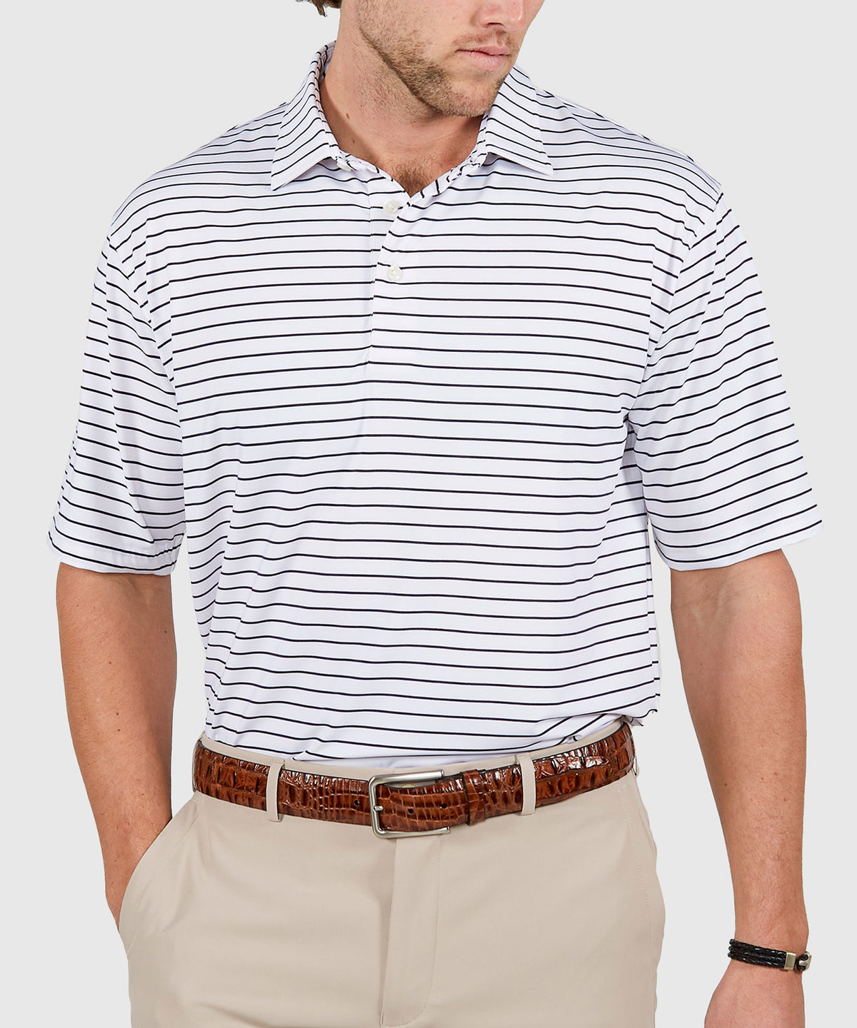 Westport Lifestyle Short Sleeve Stripe Polo Knit Shirt, Men's Big & Tall