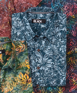 Westport Black Short Sleeve Batik Print Camp Shirt