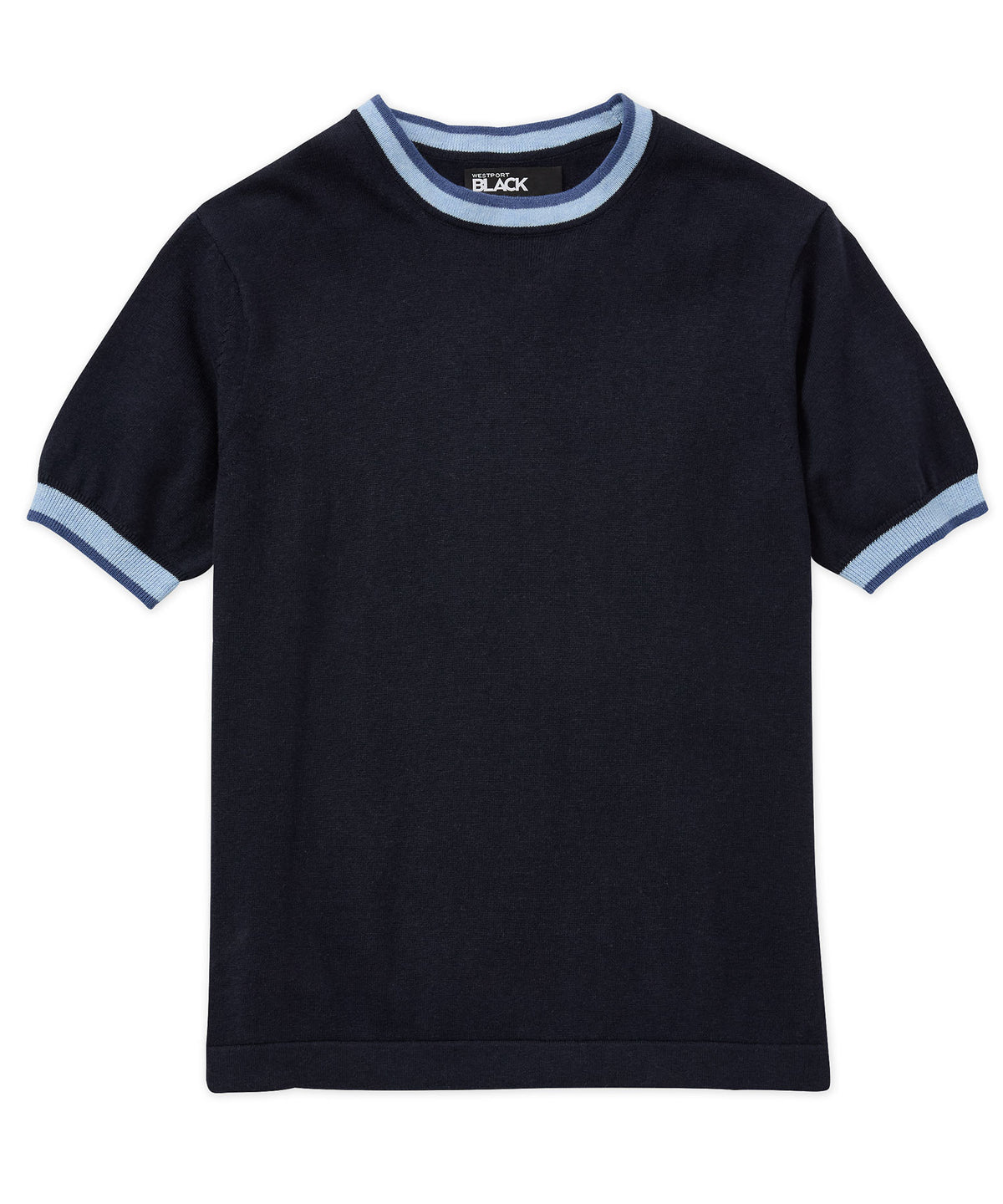 Westport Black Short Sleeve Retro Tipped Crew Neck Sweater, Men's Big & Tall