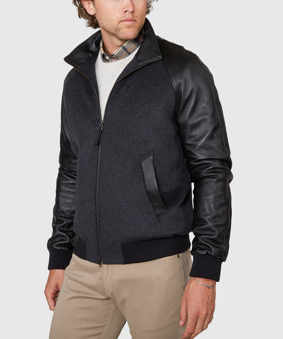 Westport Black Cashmere & Lambskin Bomber Jacket, Men's Big & Tall
