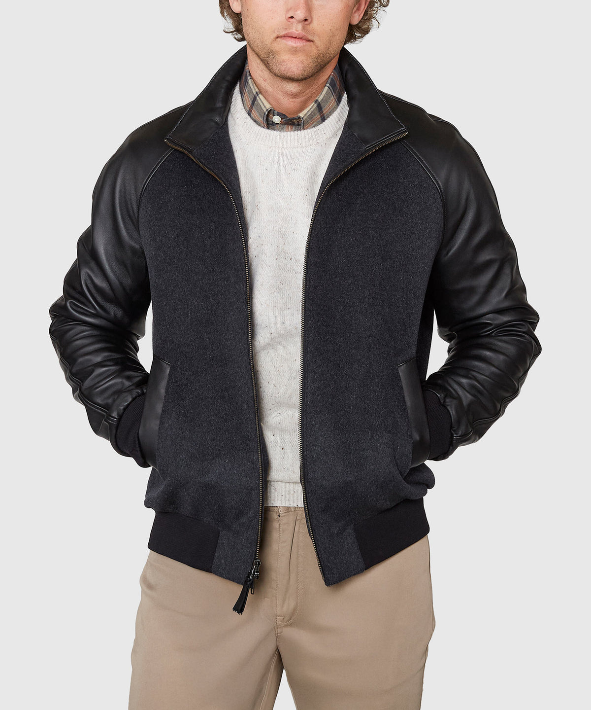 Westport Black Cashmere & Lambskin Bomber Jacket, Men's Big & Tall