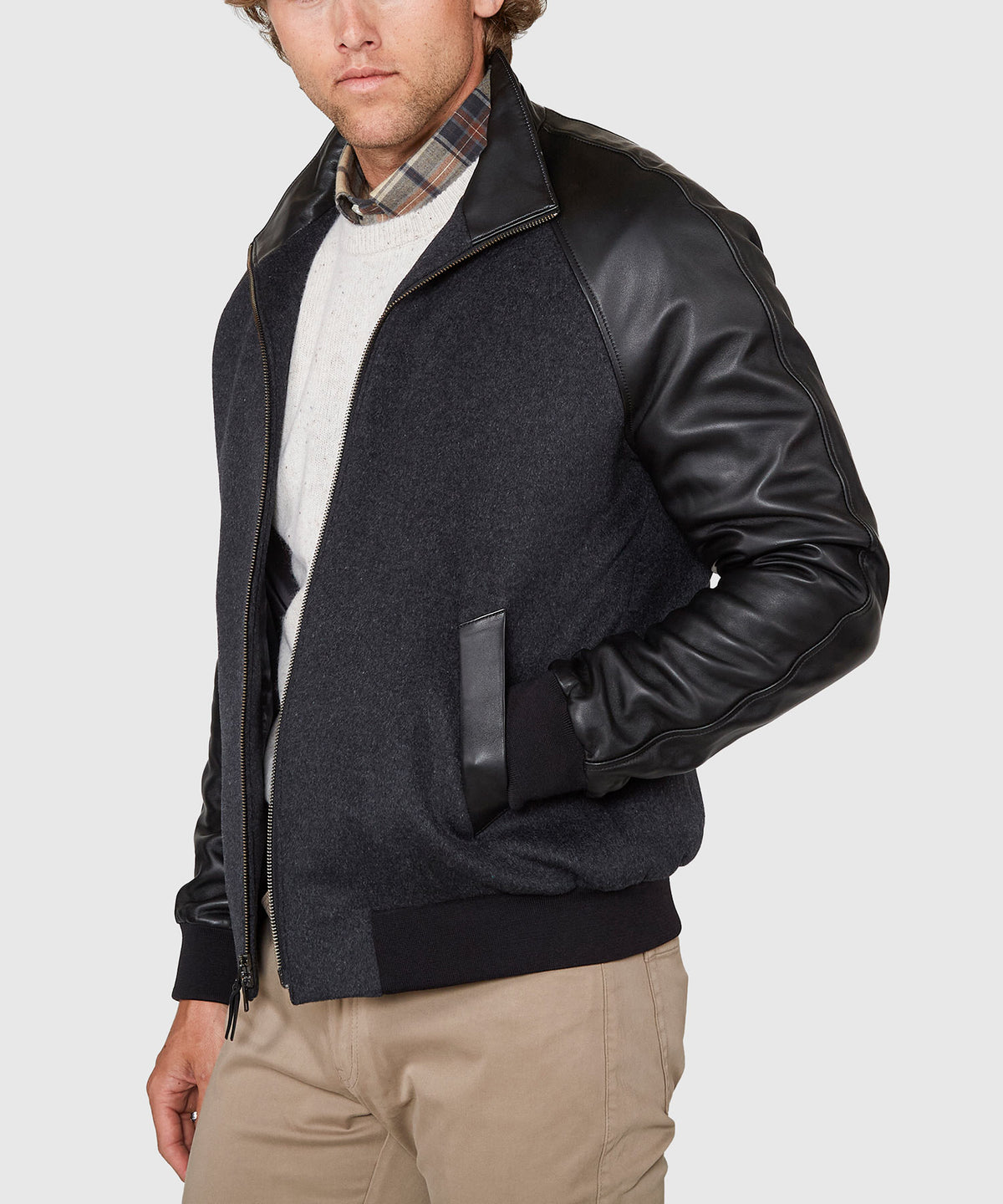 Westport Black Cashmere & Lambskin Bomber Jacket, Men's Big & Tall