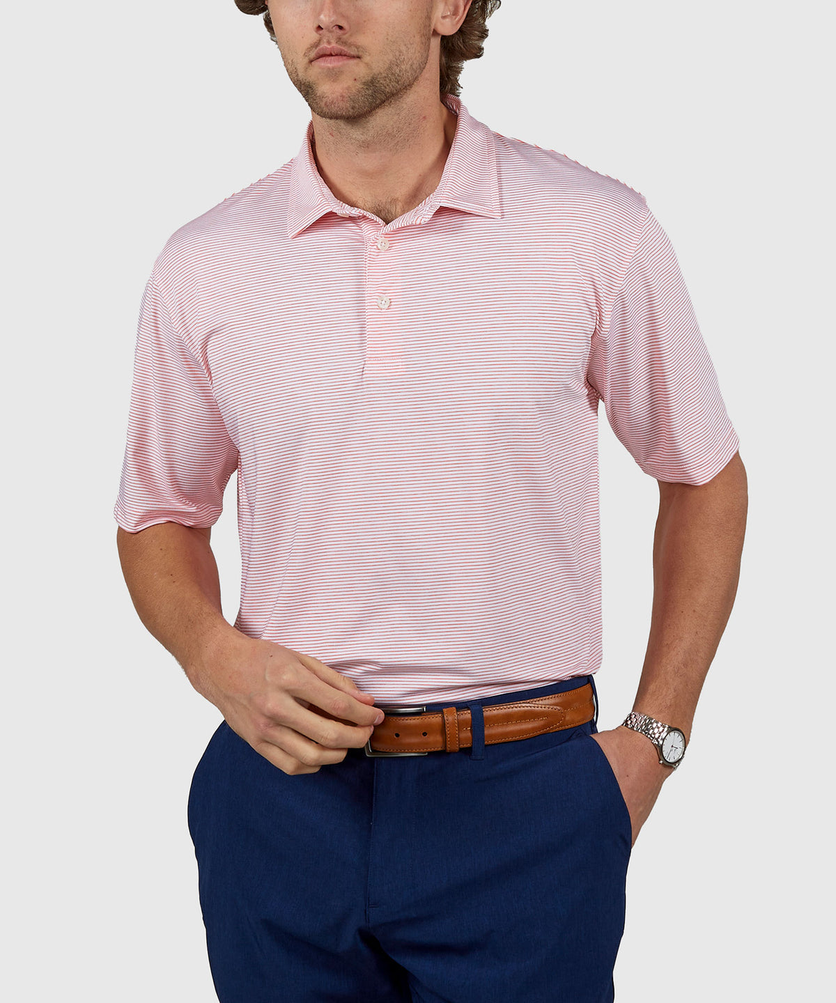 Westport Lifestyle Short Sleeve Performance Striped Polo Knit Shirt, Men's Big & Tall