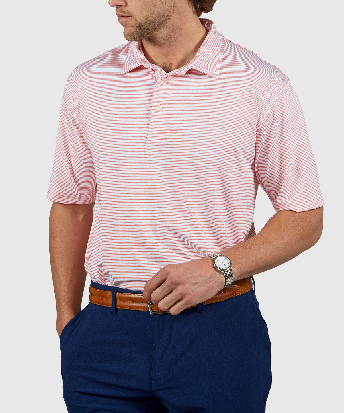 Westport Lifestyle Short Sleeve Performance Striped Polo Knit Shirt, Men's Big & Tall