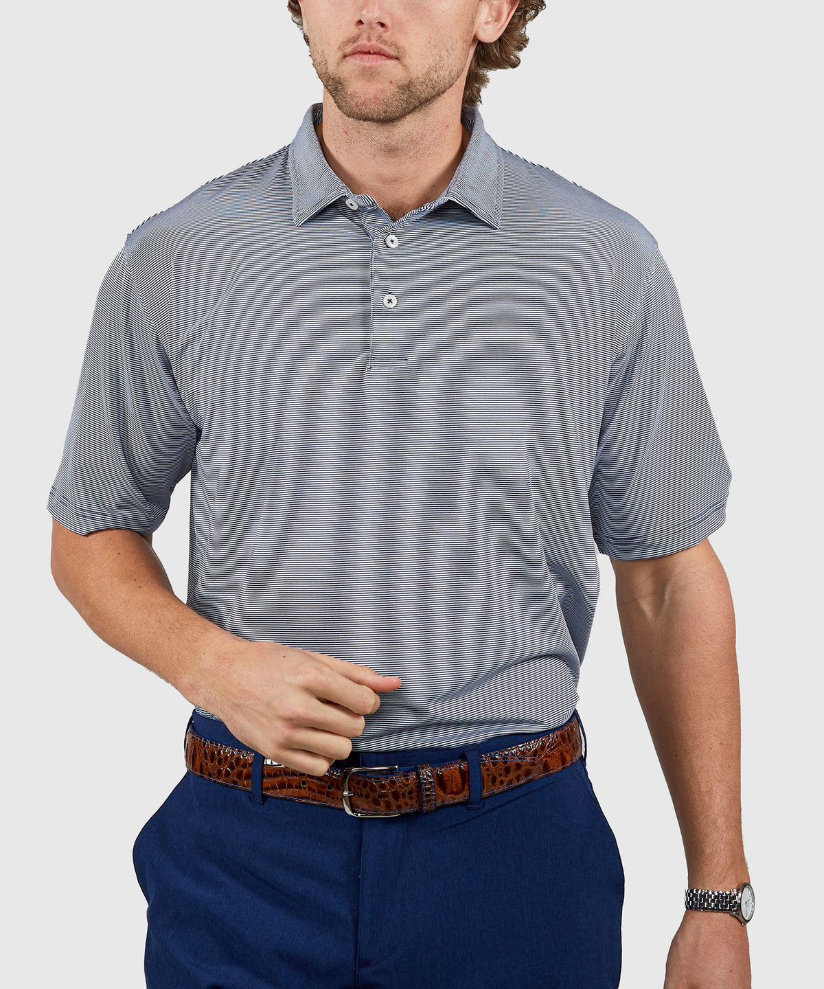Westport Lifestyle Short Sleeve Performance Striped Polo Knit Shirt, Men's Big & Tall