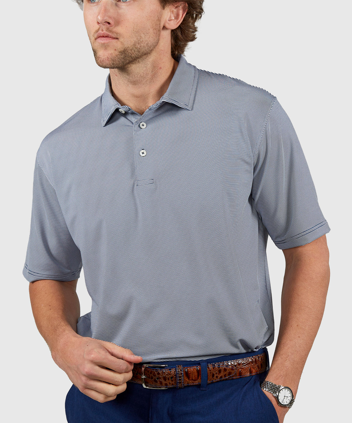 Westport Lifestyle Short Sleeve Performance Striped Polo Knit Shirt, Men's Big & Tall