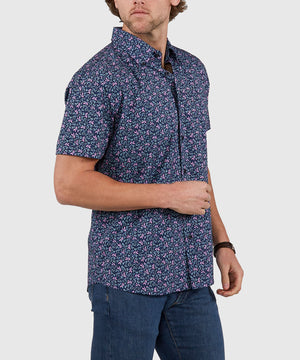 Westport No-Tuck Short Sleeve Button Down Collar Stretch Performance 'Vines' Sport Shirt