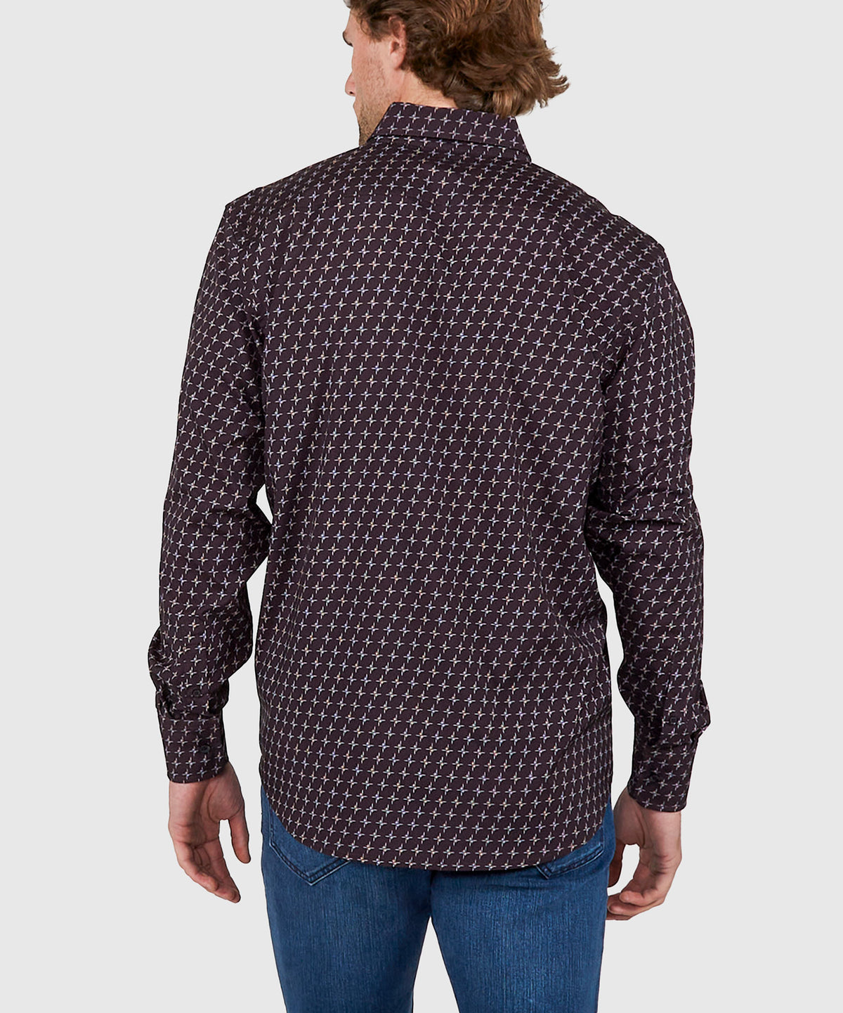 Westport No-Tuck Long Sleeve Button Under Collar Stretch Performance 'Stars' Sport Shirt, Men's Big & Tall