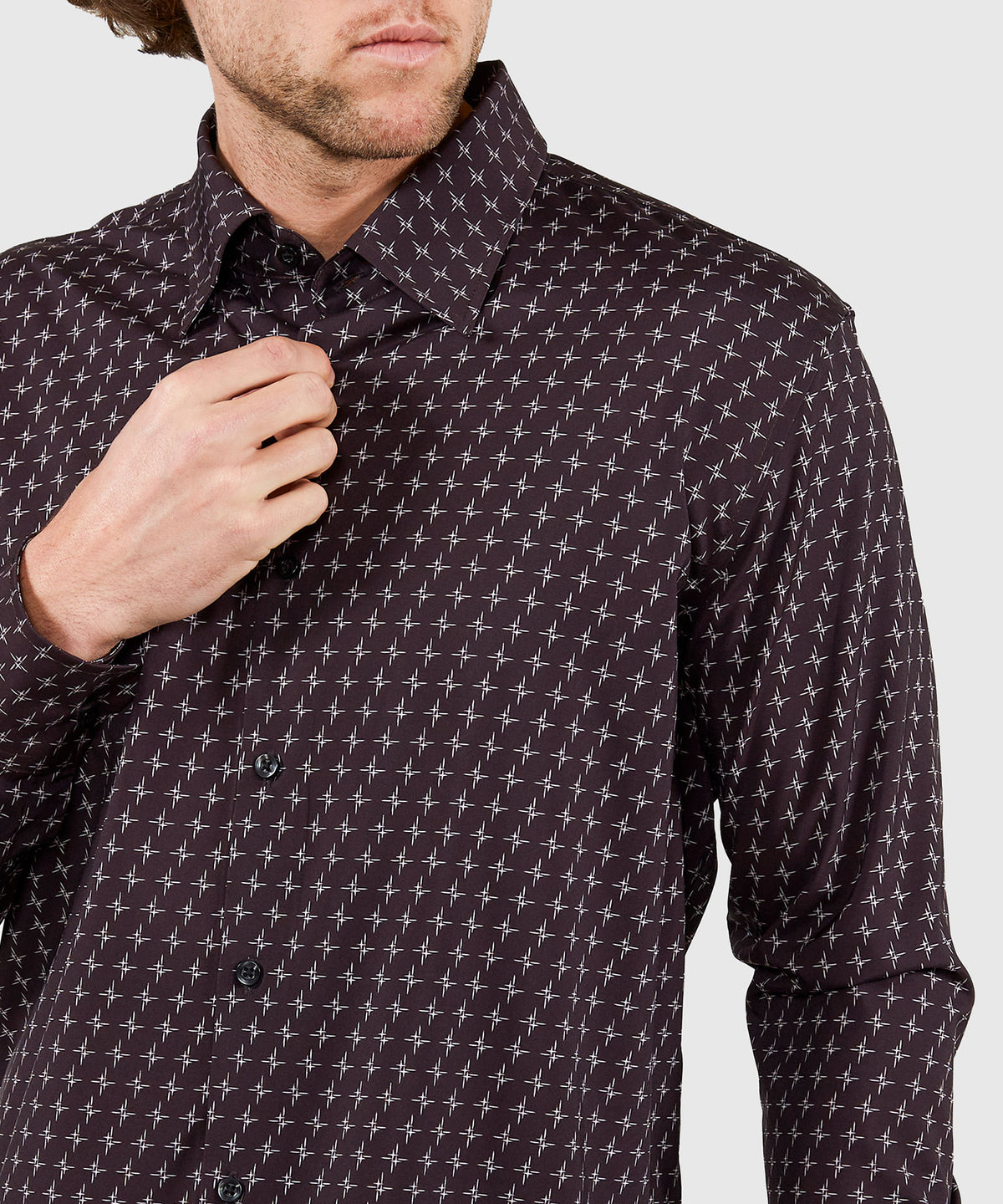 Westport No-Tuck Long Sleeve Button Under Collar Stretch Performance 'Stars' Sport Shirt, Men's Big & Tall