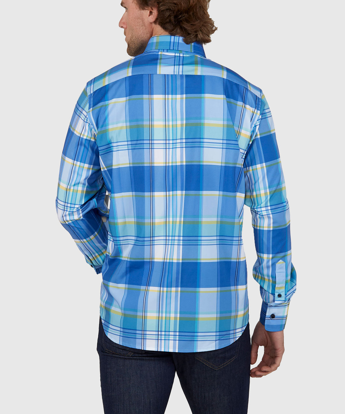 Westport No-Tuck Long Sleeve Button Down Collar Stretch Performance Plaid Sport Shirt, Men's Big & Tall